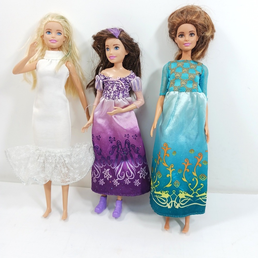 Mattel Barbie Doll Lot of 3 Gowns White Purple Teal GHV87 FWV25 37HF